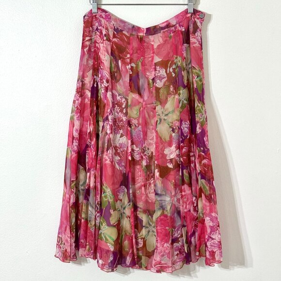 Jones New York Dresses & Skirts - Jones New York Silk Chiffon Pink Floral Skirt 35"W Flowy Fairy Romantic Feminine